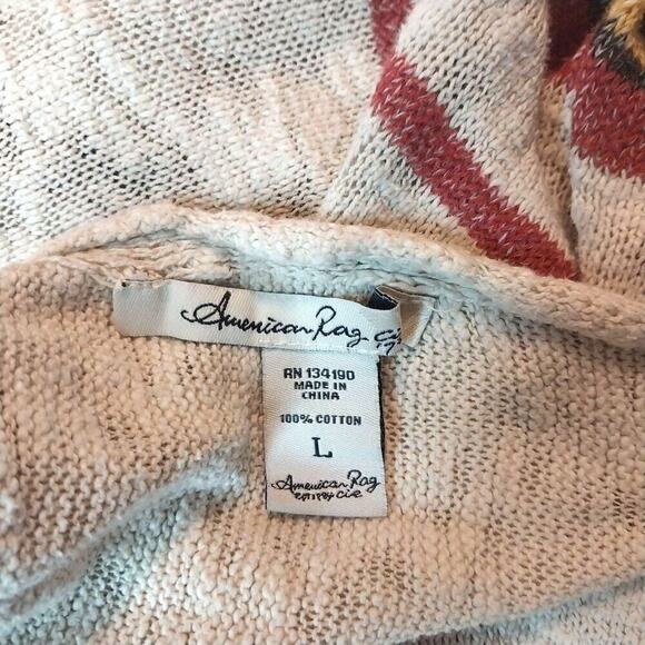 American Rag Striped Cardigan Sweater Size Large Cream Fringe Bohemian Hippie - Picture 3 of 5